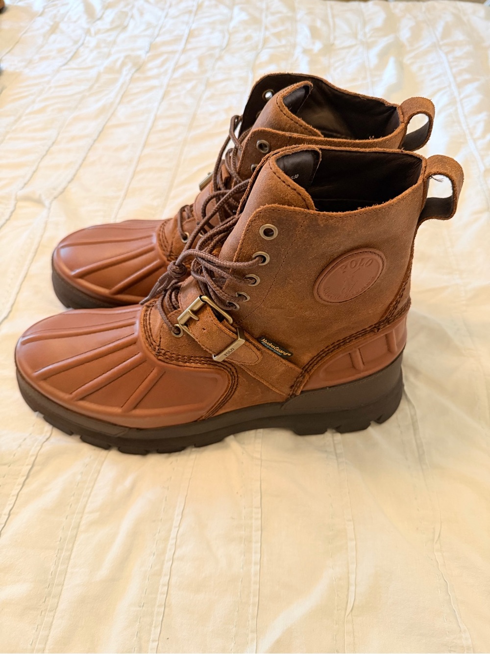 Polo by Ralph Lauren Brown Leather Duck Boots with Lace & Buckle